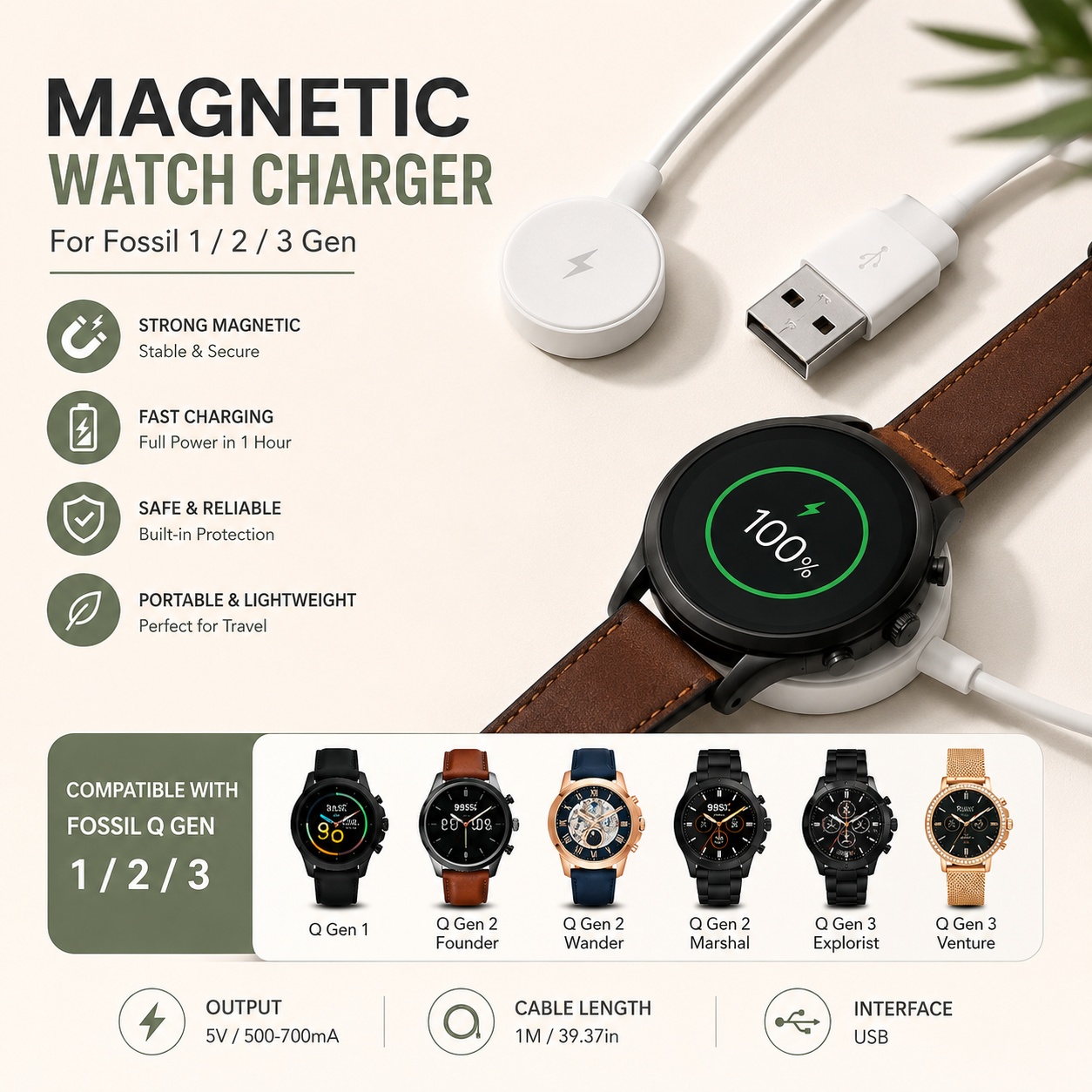 USB-адаптер для зарядки часов, – обзор и цена Fossil Watches Smartwatch Gen 3